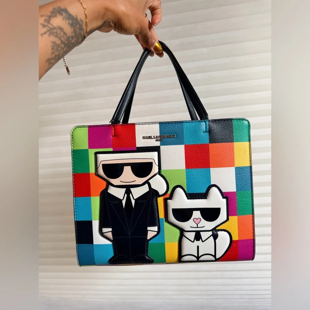 Karl Lagerfeld Colorblock Tote Bag with Logo Strap